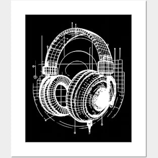 headphones blueprints Posters and Art